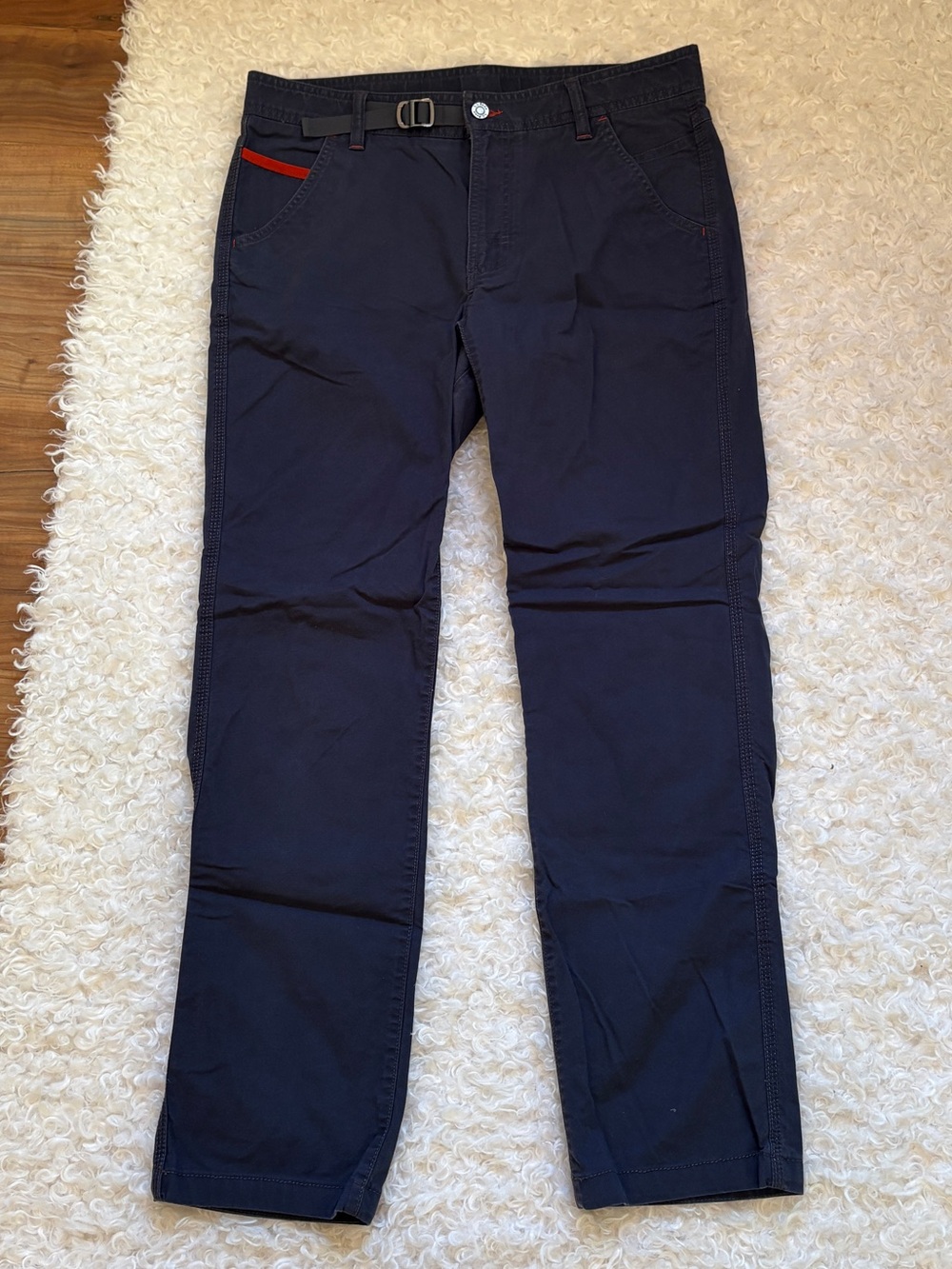 L.L. Bean Navy Chinos with Red Pocket Trim 33x34
